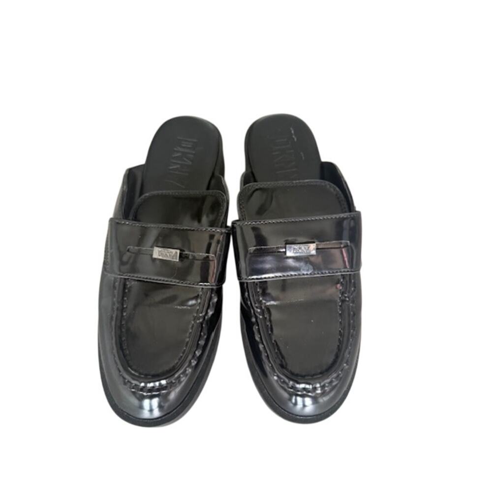 DKNY Black Patent Leather Penny Loafer Mules Slides Size 7.5